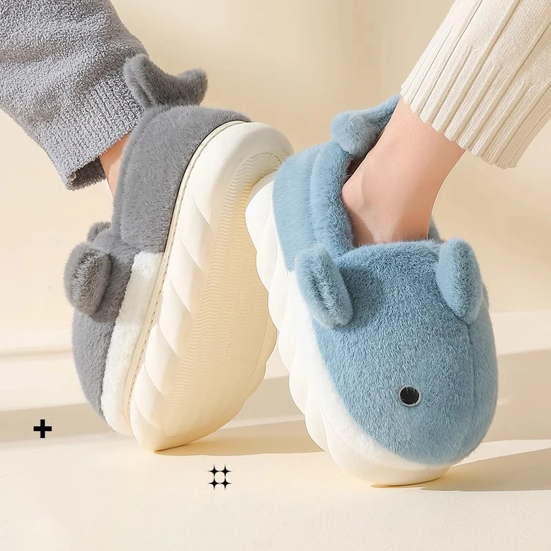 Whale Slippers Couple Slippers His and Hers 2025 New Winter Slippers Warm Cotton Indoor Shoes