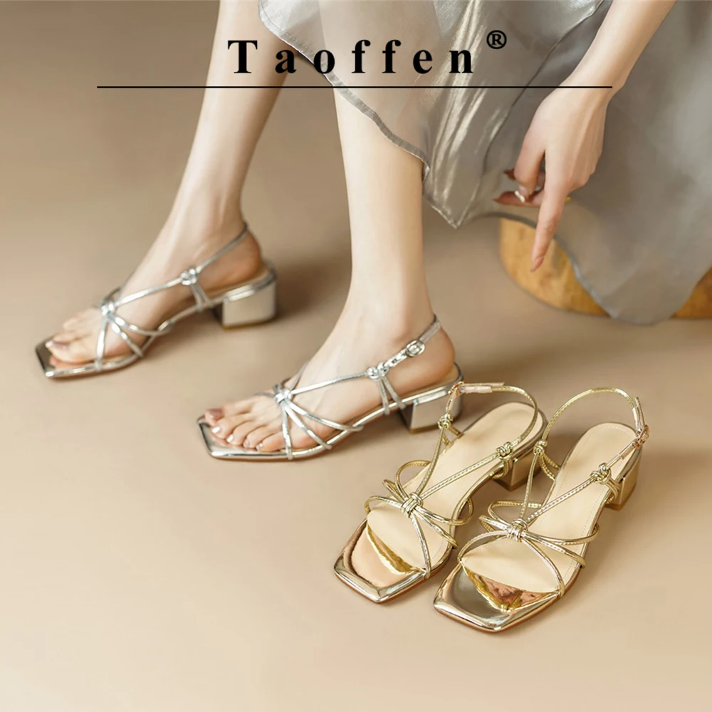 

Женские босоножки в стиле ретро Taoffen, повседневные Босоножки с открытым носком и квадратным носком, выразительные туфли с пряжкой и ремешком на пятке