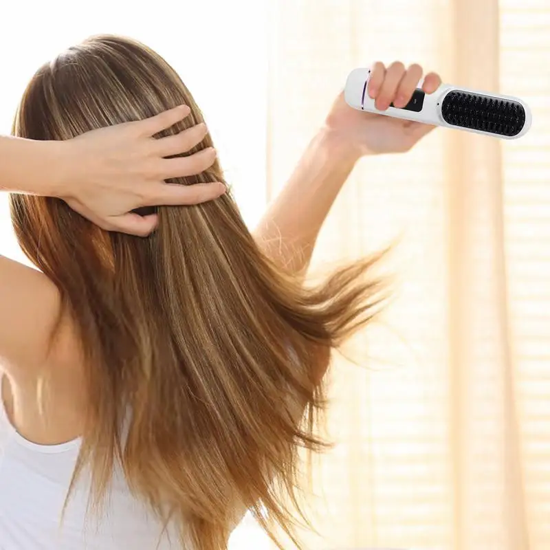 Cordless Straightening Brush Rechargeable Hair Straightener 4 Adjustable Temperature Hair Straightener Comb USB Cordless Hair