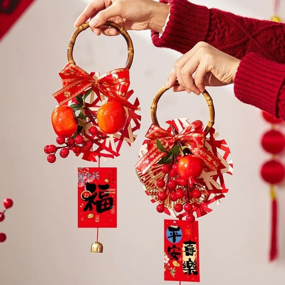 Traditional New Year Decorations Handcrafted Exquisite Bamboo Ring Pendants with Bell Door Handle Decorations Scene Decoration