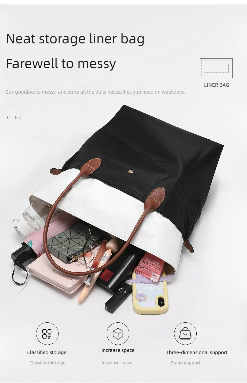 Geldbörsen-Organizer-Einsatz für Handtaschen, Filztaschen-Organizer für Tragetaschen und Geldbörsen, kompatibel mit Longchamp – Detail 4