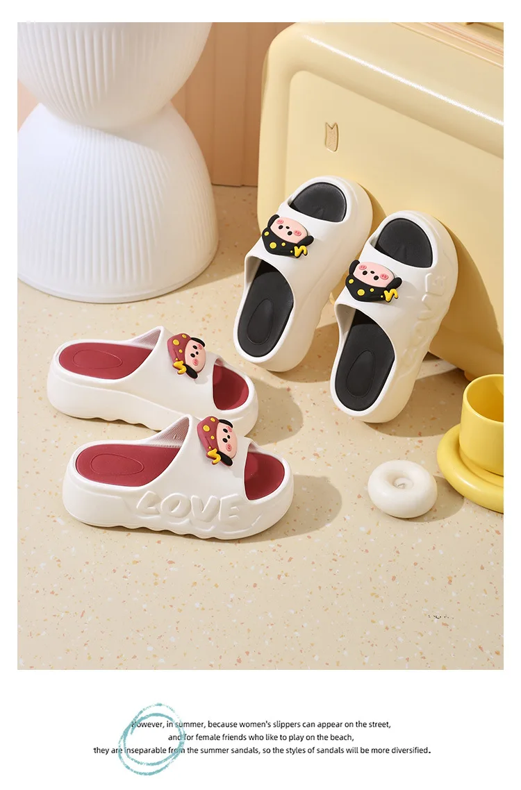 Niedliche Schleifen-Slipper für Damen, weiche Hausschuhe mit Liebesprägung, offene Zehenpartie, hohe Plateau-Slipper für Damen, Indoor- und Outdoor-Schuhe – Detail 26
