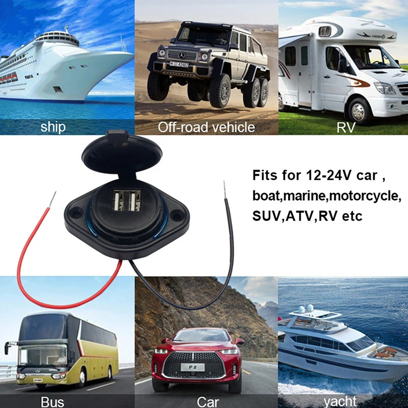 Caricatore USB Da Auto 3.1A Con Doppia Porta, Presa 12-24V, Coperchio Scorrevole, Verde, Per Auto, Camper, Barca - 2