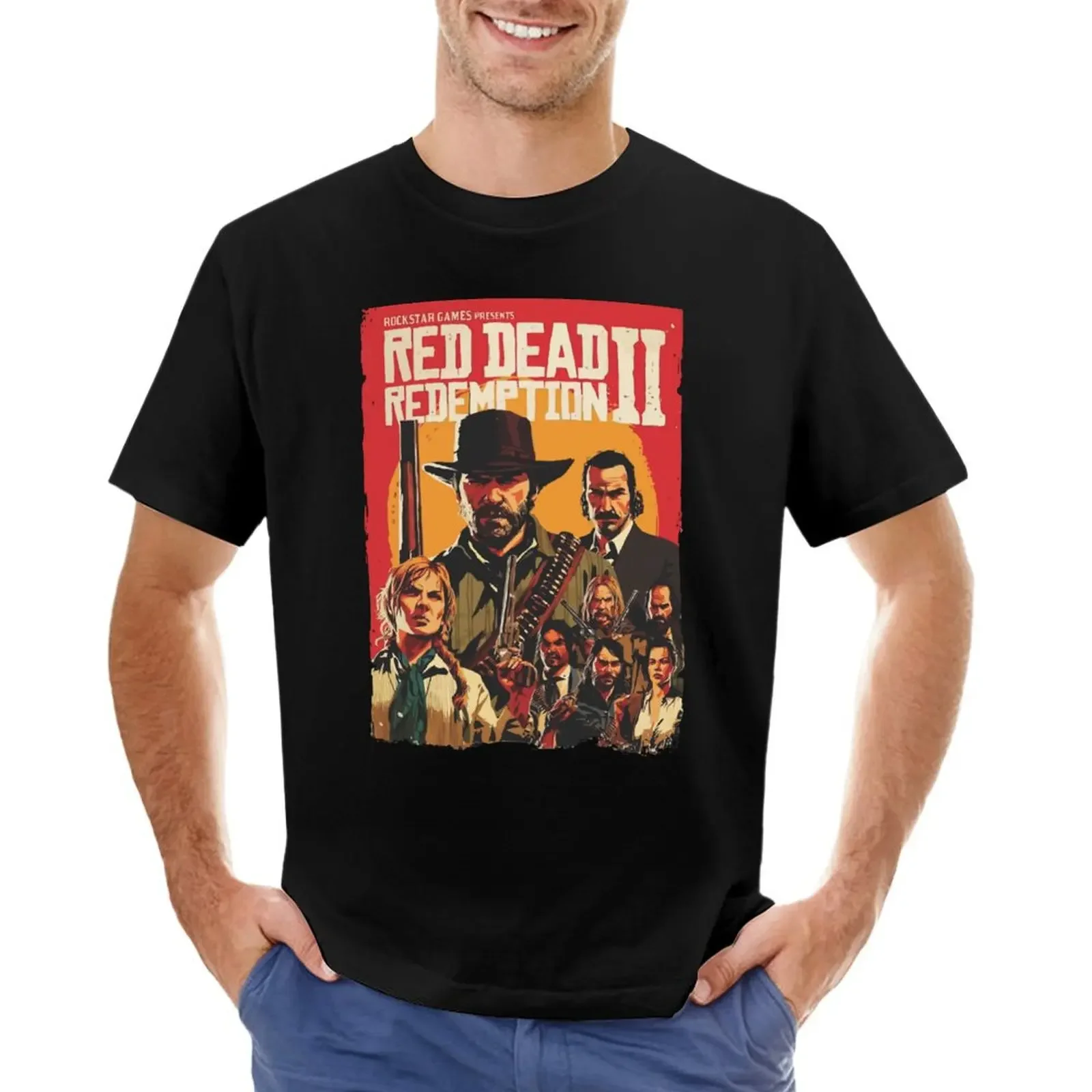 

red-redemption T-shirt vintage summer tops sports fans oversized t shirt men