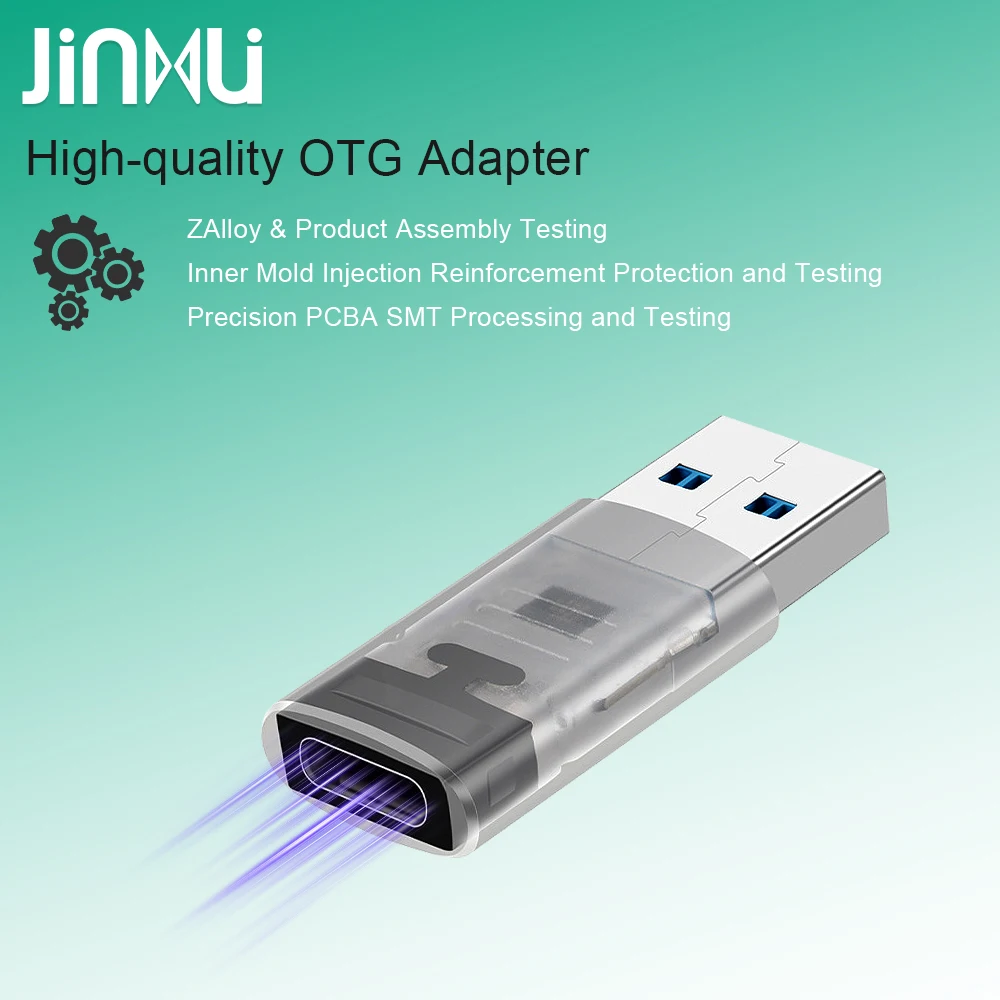 진무시 USB3.2 to 타입 C OTG 어댑터 3A 60W 고속 충전 양면 10Gbps 칩 USB-A(수) to 타입-C(암) 어댑터 변환기