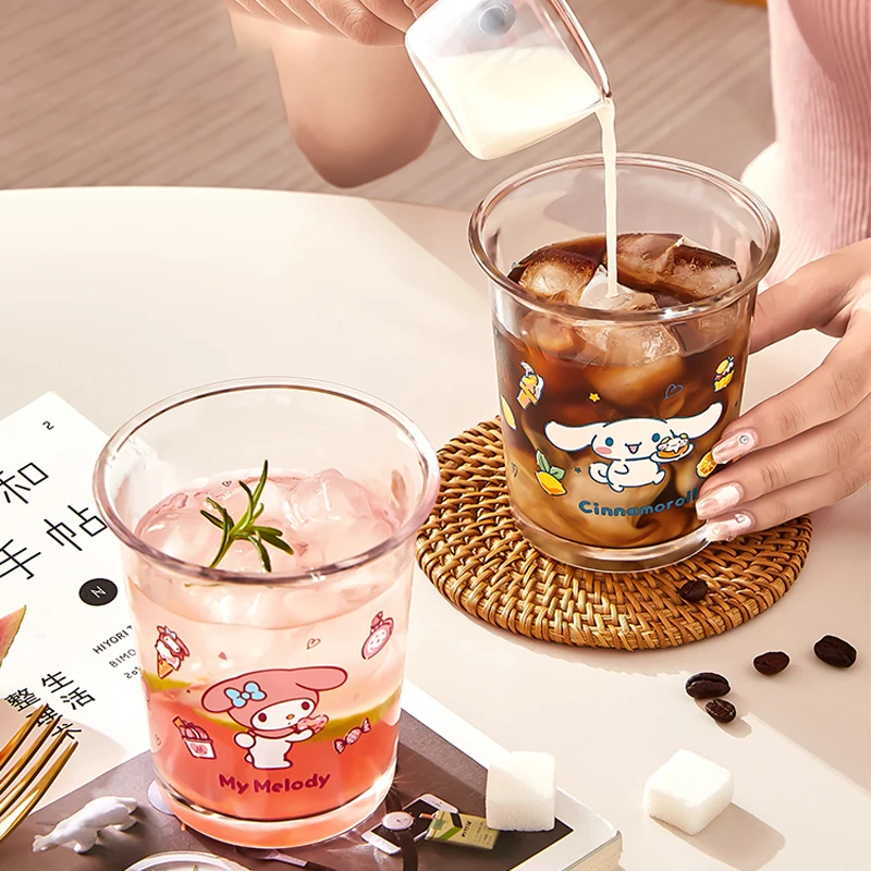 Sanrio Anime Hello Kitty Glass Straw Cup Milk Cup Cute Cartoon Coolommy  Melody Beverage Juice with Lid Drink Cup Ins Style - AliExpress