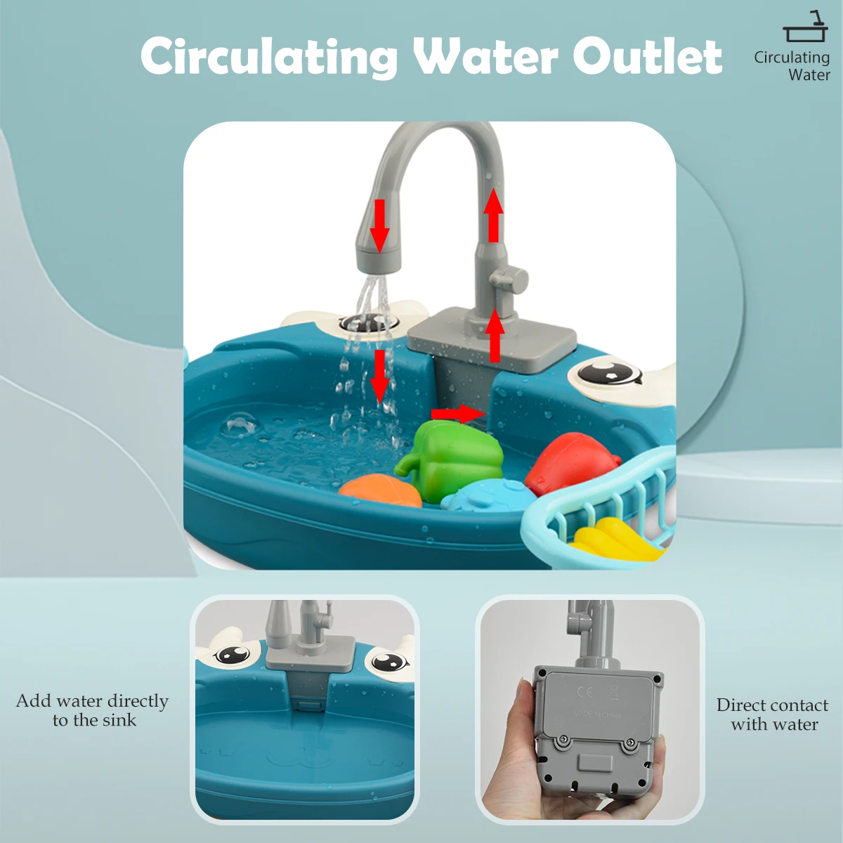 Dishwasher Toys, Kitchen Sink Electric Playing with Running Water Automatic Water Cycle System Simulated kitchen accessories