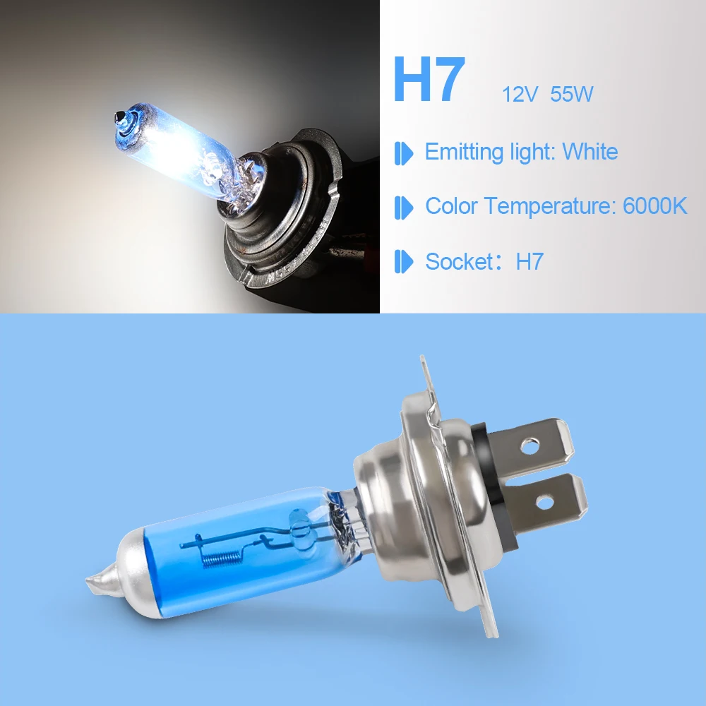 H7 Xenon Halogen Low Beam Light Bulbs Auto HeadLight Bulb 5500-6000K 12V 55W Parking H7 2pcs For Chevrolet Toyota car headlamps halogen lamps