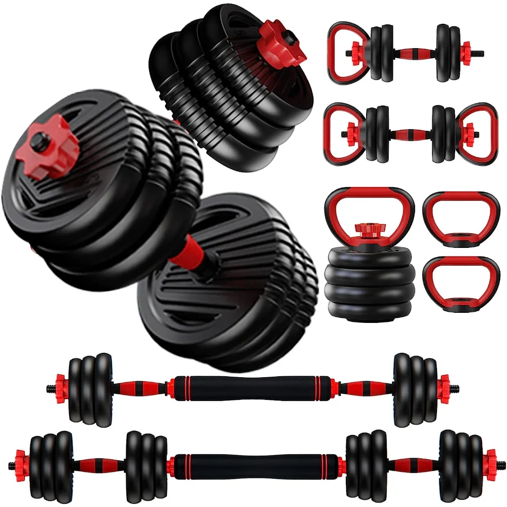Adjustable Dumbbell 4 in 1 Weight Set Barbell, Kettlebell Living