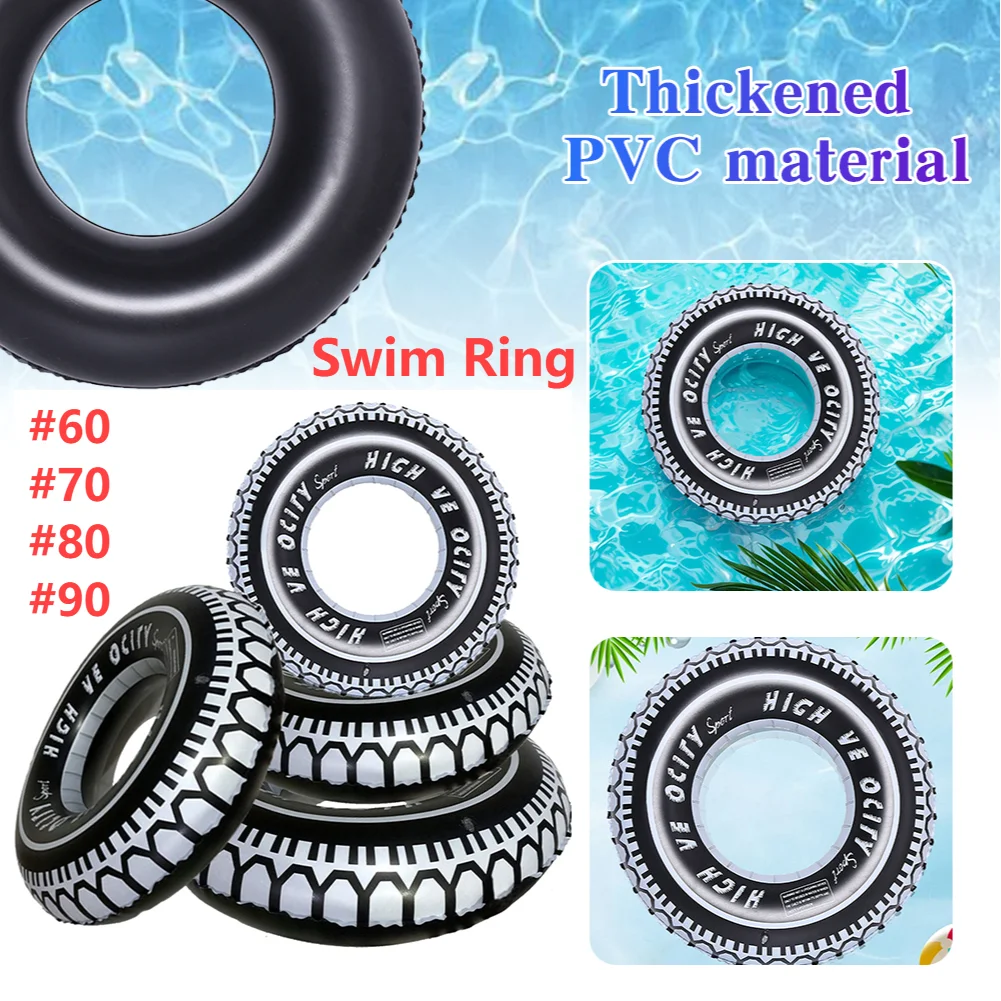 Inflatable Pool Float Ring Tire Pattern Leakproof for Kids Adults