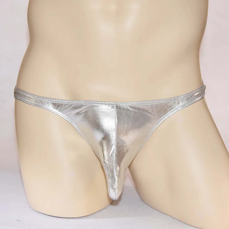 Men Skinny Low Rise Shiny G-string Briefs Thong with Penis Thunk Sheath T-Back Underwear Clubwear Lingerie Outfit