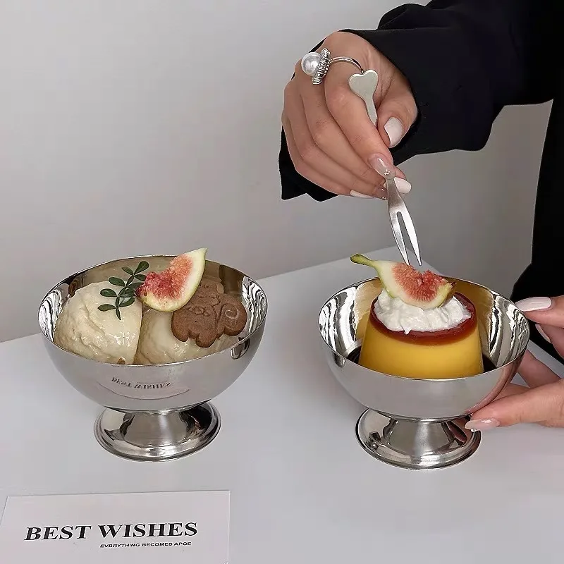 Ice Cream Stainless Steel Cup | Salad Dessert Bowl for Milkshake Snack, Fruit Yogurt Cake Dish for Home & Party Convenient