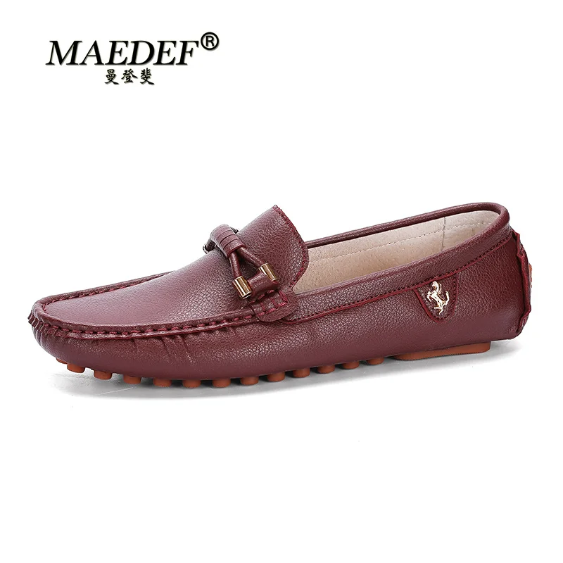 MAEDEF Loafers Men Handmade Leather Shoes Black Casual Driving Flats Blue Slip-on Moccasins Men Shoes Plus Size 46 47 48