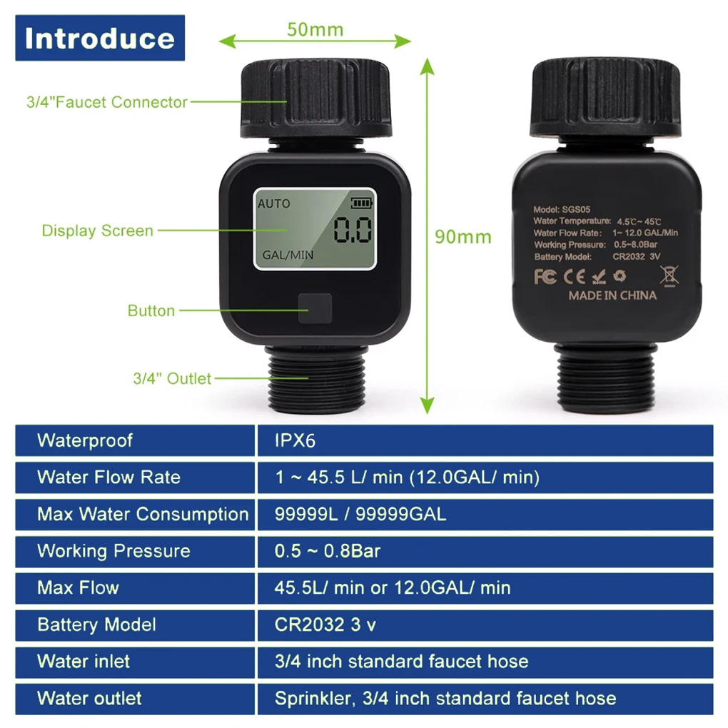 Digital Water Flow Meter High Accuracy Waterproof Electronic Flowmeter for Outdo