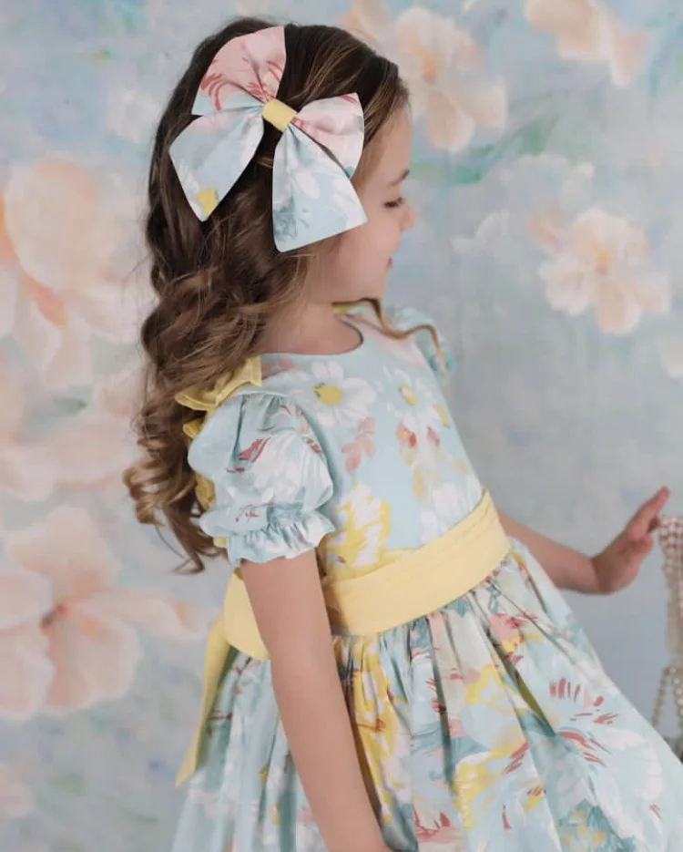 0-12Y طفلة الصيف الوردي الأزهار الأزرق التركية  لوليتا الأميرة الكرة ثوب ثوب لعيد ميلاد عطلة عادية عيد B189