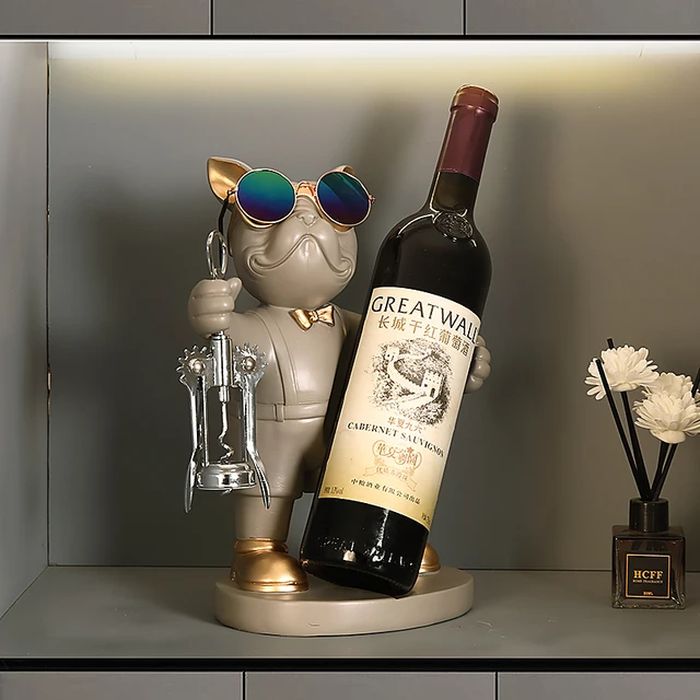 Statue de chien porte-bouteille de vin pour décoration de Table, Animal nordique, décoration de maison, chien dans la chambre, bouledogue français, ornements de salle en résine 3