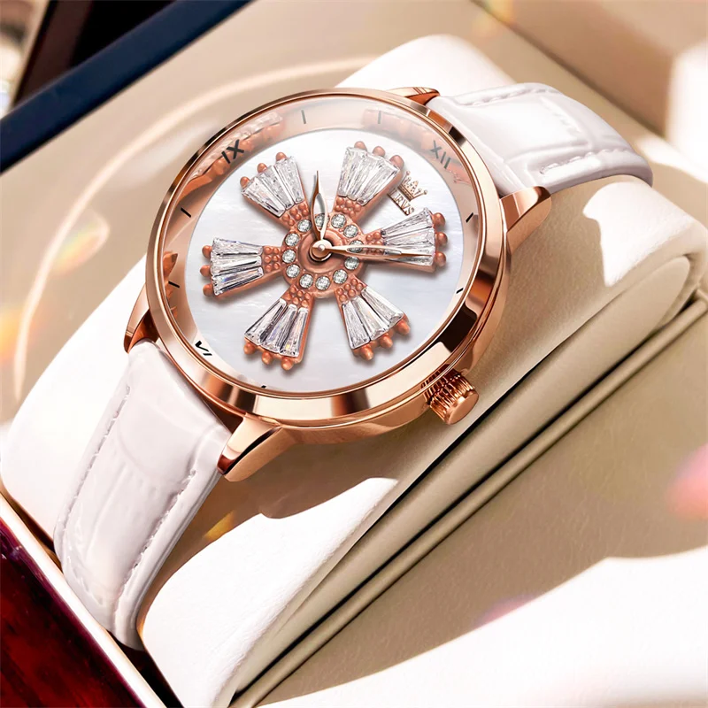 Reloj Mujer OLEVS Brand Luxury Women Quartz Watch Rotating Crystal Dial Ladies Fashion Waterproof Wristwatches 2024