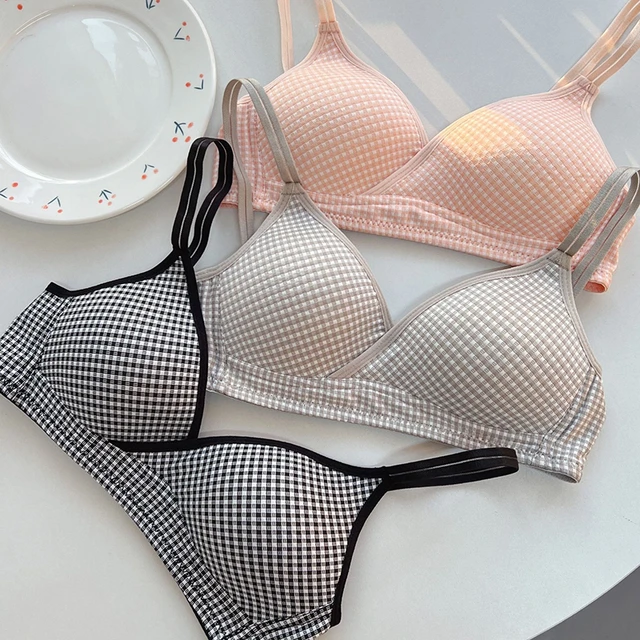 Cotton Bras For Women Seamless Wireless Push Up Top Bra Breathable Plaid  Cute Bralette Ladies's Underwear Comfort Lingerie - AliExpress