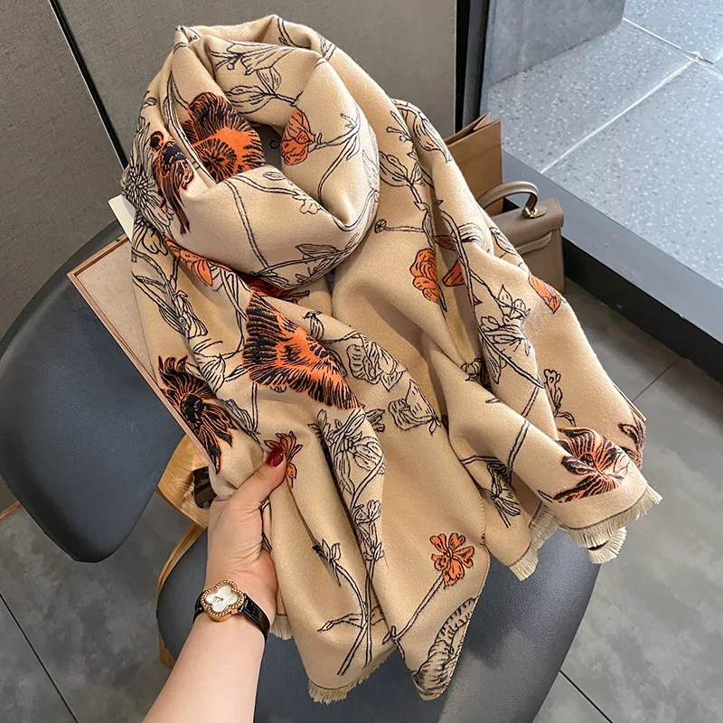 

Winter Fashion print Sunscreen Scarves Popular 195X65CM Wool Bandanna New Style Cashmere Big Shawls Luxury Dustproof Beach Towel