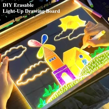 Glow Drawing Board Kids DIY Reusable Educational Toy Light Up Doodle Pad Children Schedule Recording Creative Gift Message Board 1