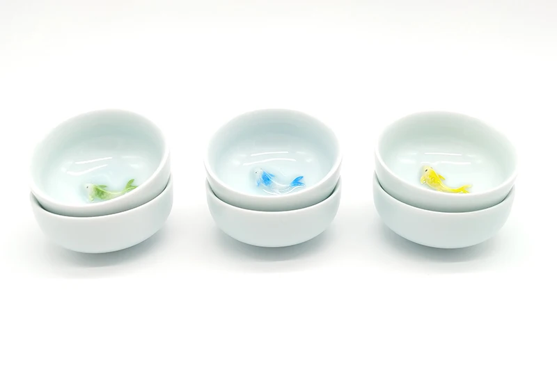 Celadon Carp Bone China Tea Cup 6-Piece Set   6pcs Colorful Porcelain Gaiwan White Japanese Bowl Clay Ceramic Te Cup Gai Wan bowls teacups cups in light blue