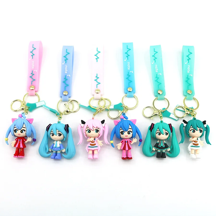 Cartoon Hatsune Miku Keychain Second Drop Glue Doll Pendant Bag Ornaments Children's Toys Birthday Gift Couple Key Chain