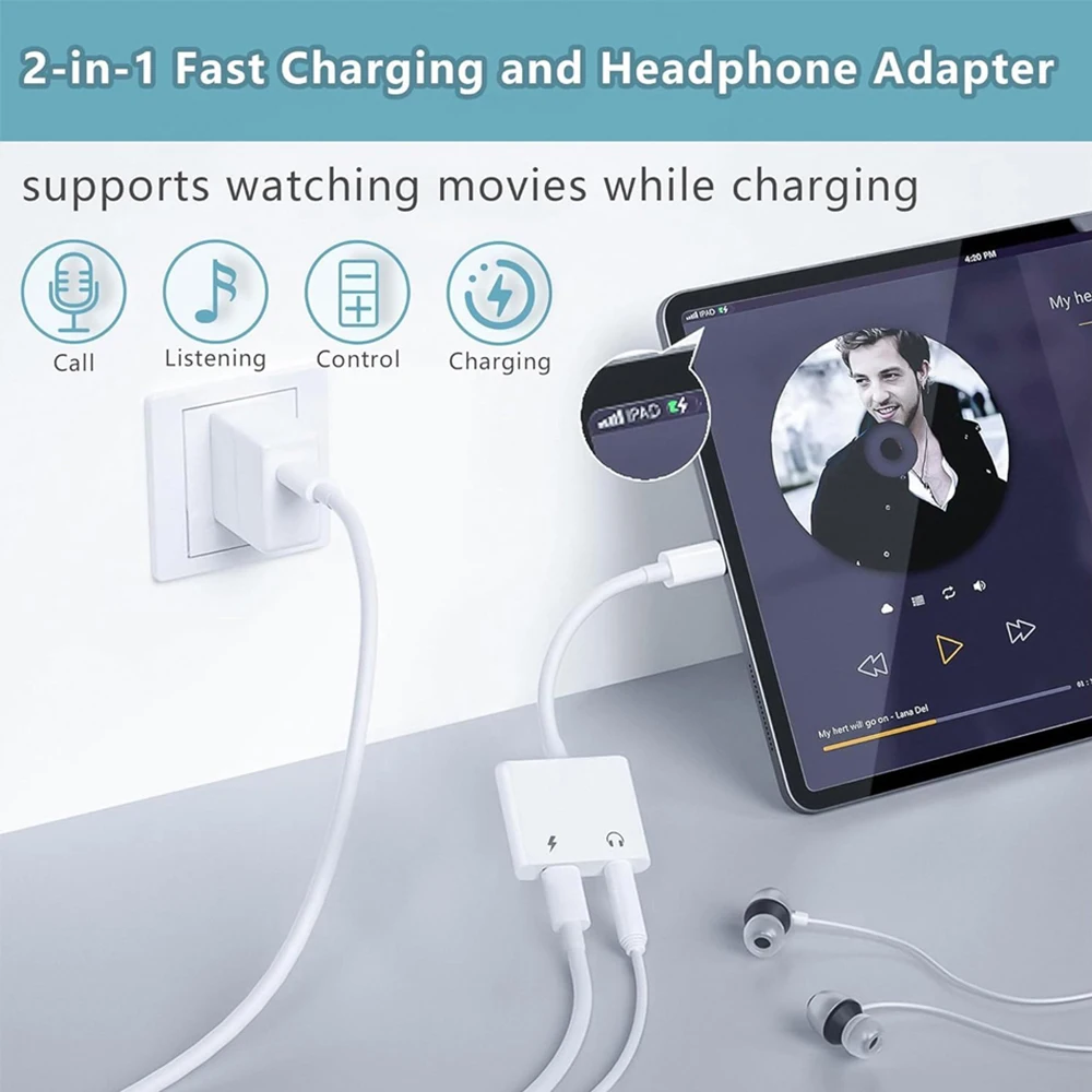 2-in-1 USB-C to 3.5mm Jack Type-C Charging Aux Cable For Samsung Xiaomi Huawei Wired Headphones Connector