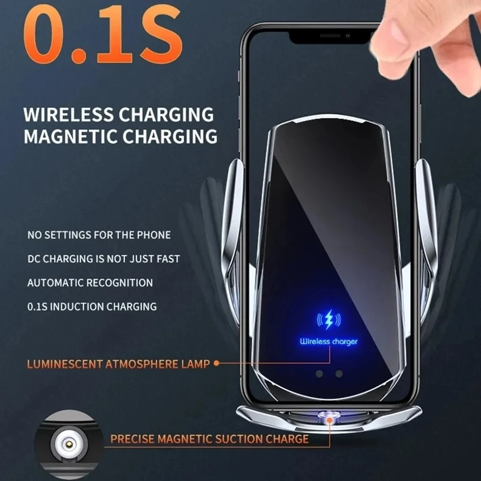 

Pengisi daya nirkabel mobil, dudukan ponsel magnetik otomatis untuk iPhone Samsung Xiaomi induksi inframerah 15W stasiun pengisi