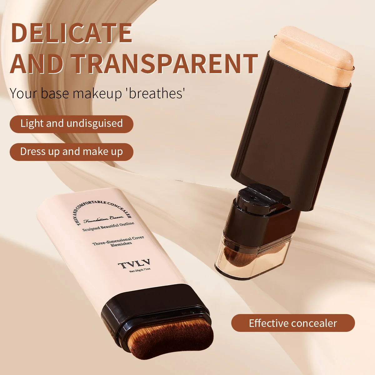 TVLV eraser foundation make-up stick 20g with brush to brighten skin liquid foundation non-marking long-lasting makeup concealer