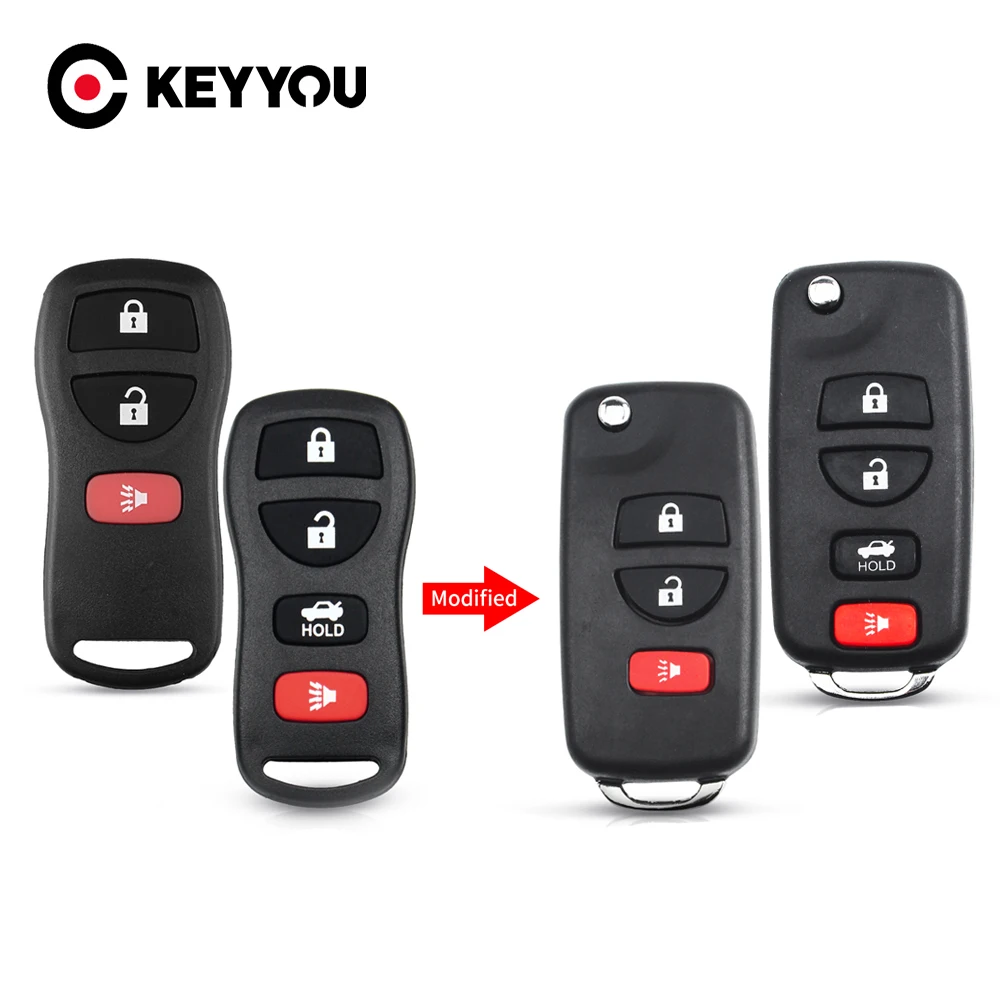 

KEYYOU 3/4 Buttons Modified Flip Remote Car Key Shell Case For NISSAN Pathfinder Titan Versa Maxima Frontier Xterra Murano