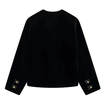 معطف فرو صناعي قصير من HXAO للنساء للخريف بأكمام طويلة سترة سوداء قطيفة ملابس خارجية معاطف نسائية شتوية دافئة فروي سترات 3