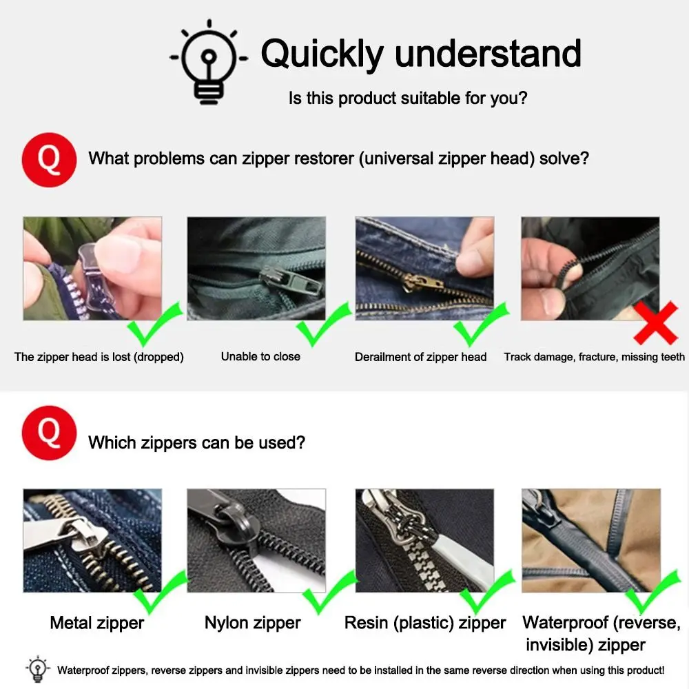 3 Different Size Zipper Repair Kit DIY Universal Instant Zipper Puller Sewing Tools Replacement Bad Buckle Suitcase Head