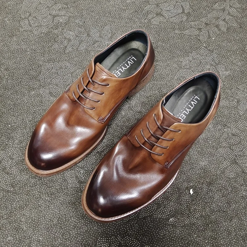 

C10-M22085,Men's Business Formal Wear British Style Leather Shoes Handmade Derby Top Layer Cowhide Round Toe Men's Shoes