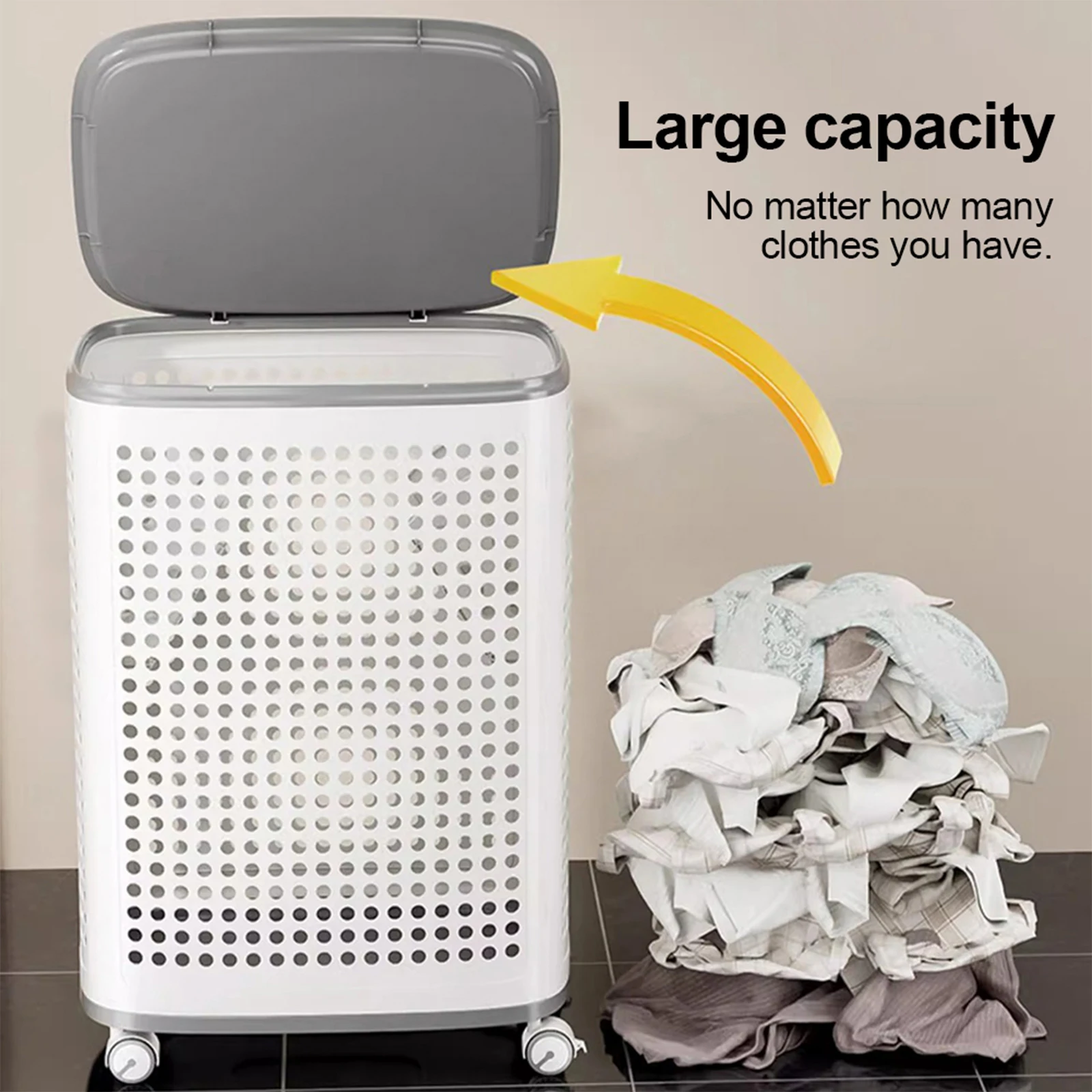 Upgrade Dirty Clothes Laundry Sorting Basket W/ Wheels & Lid Hollow Out Laundry Hamper Bathroom Organizer Storage Pouch for Home