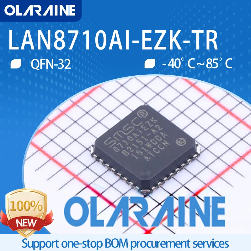 

LAN8710AI-EZK-TR QFN-32 SMD Ethernet IC 10/100 Ethernet XCVR w/HPAutoMDIX INDTEMP