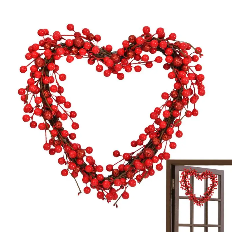 

Heart Shaped Red Berry Wreath Valentine's Day Gnome Door Garlands Wall Decor Mr&Mrs Love Wedding Decor For Weedings Room Wreath