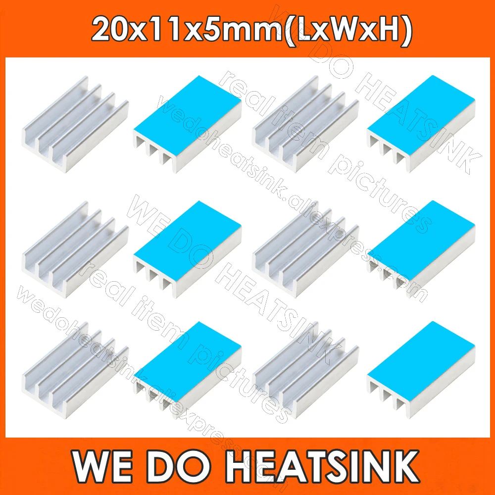 

Wholesale 20x11x5mm Silver Aluminum Heatsink Ram Heatsinks Heat Sink With Thermally Conductive Adhesive Transfer Tape Pads