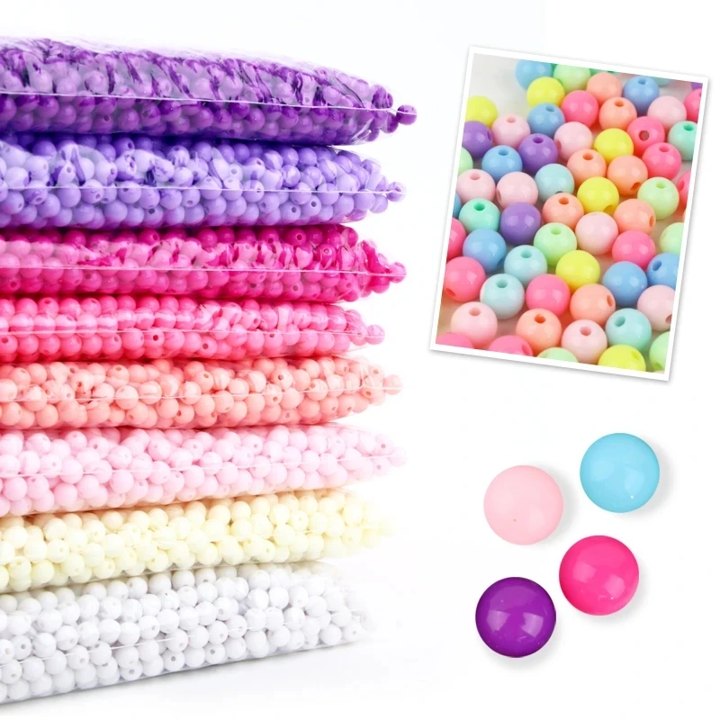 

Candy Color Acrylic Round Beads 3mm-12mm Loose Balls Spacer beads for needlework & Jewelry Making