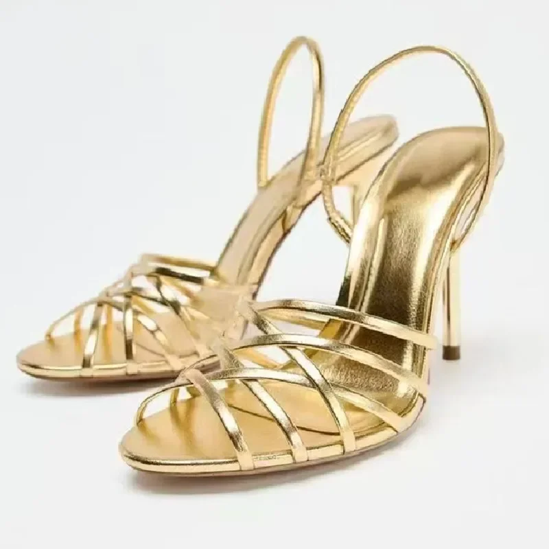 slim fit dress slacks Alexandria Gold Crystal Embellished Heeled Sandals