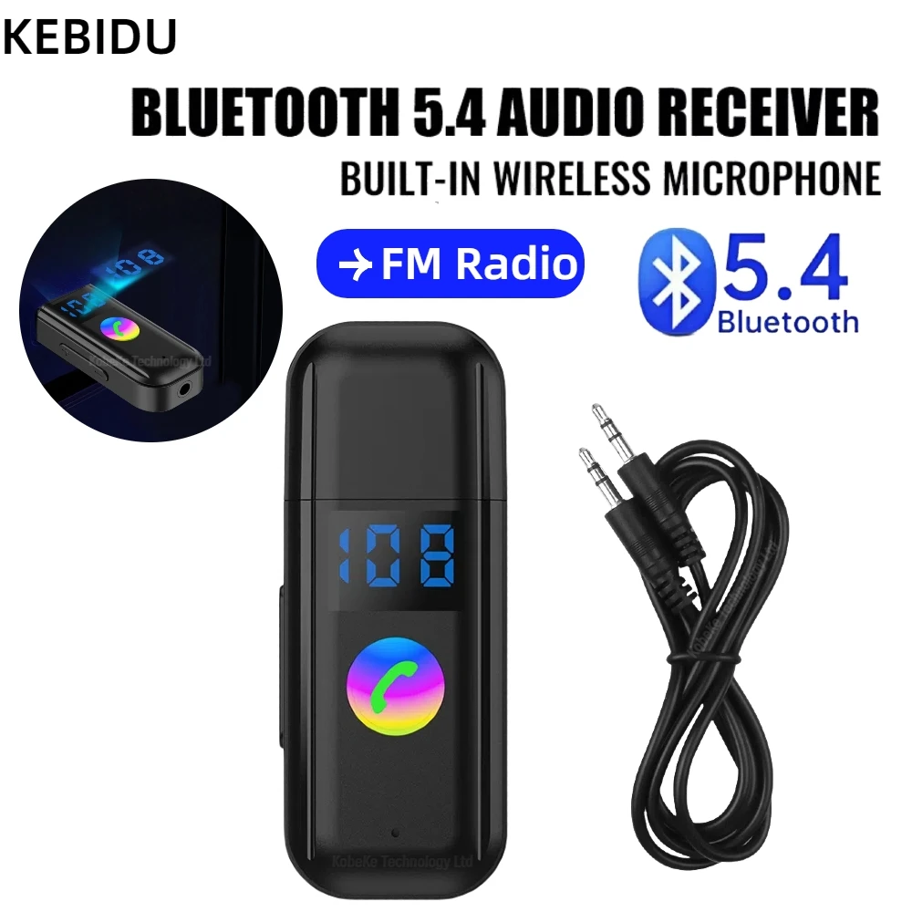 Bluetooth 5.4 USB Wireless Receiver LED Display Handsfree Call Car Kit 3.5mm Aux Stereo Music Audio Adapter For FM Radio Speaker Bluetooth Adapter Bluetooth Audio Receiver Bluetooth Transceiver Adapter Audio Adapter Bluetooth Aux Adaptor