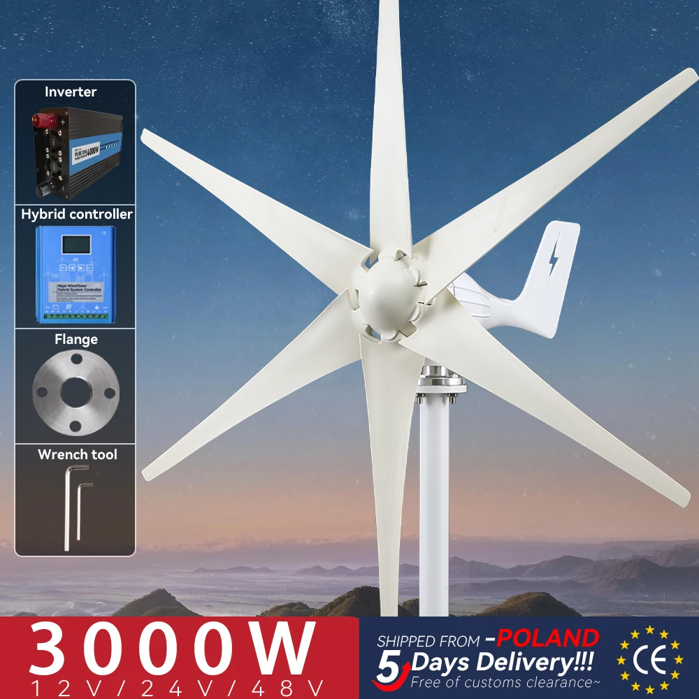 

Generator Windmill Turbine Generator Dynamo Energy 3000W 12V 24V 48V With Super Mppt Charge Controller For Home Use