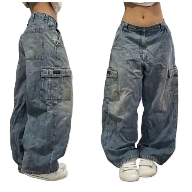 2024 New American hip-hop Vintage baggy jeans women's Harajuku high waist Y2K wide-leg pants Gothic wide pants Streetwear pants - Image 3