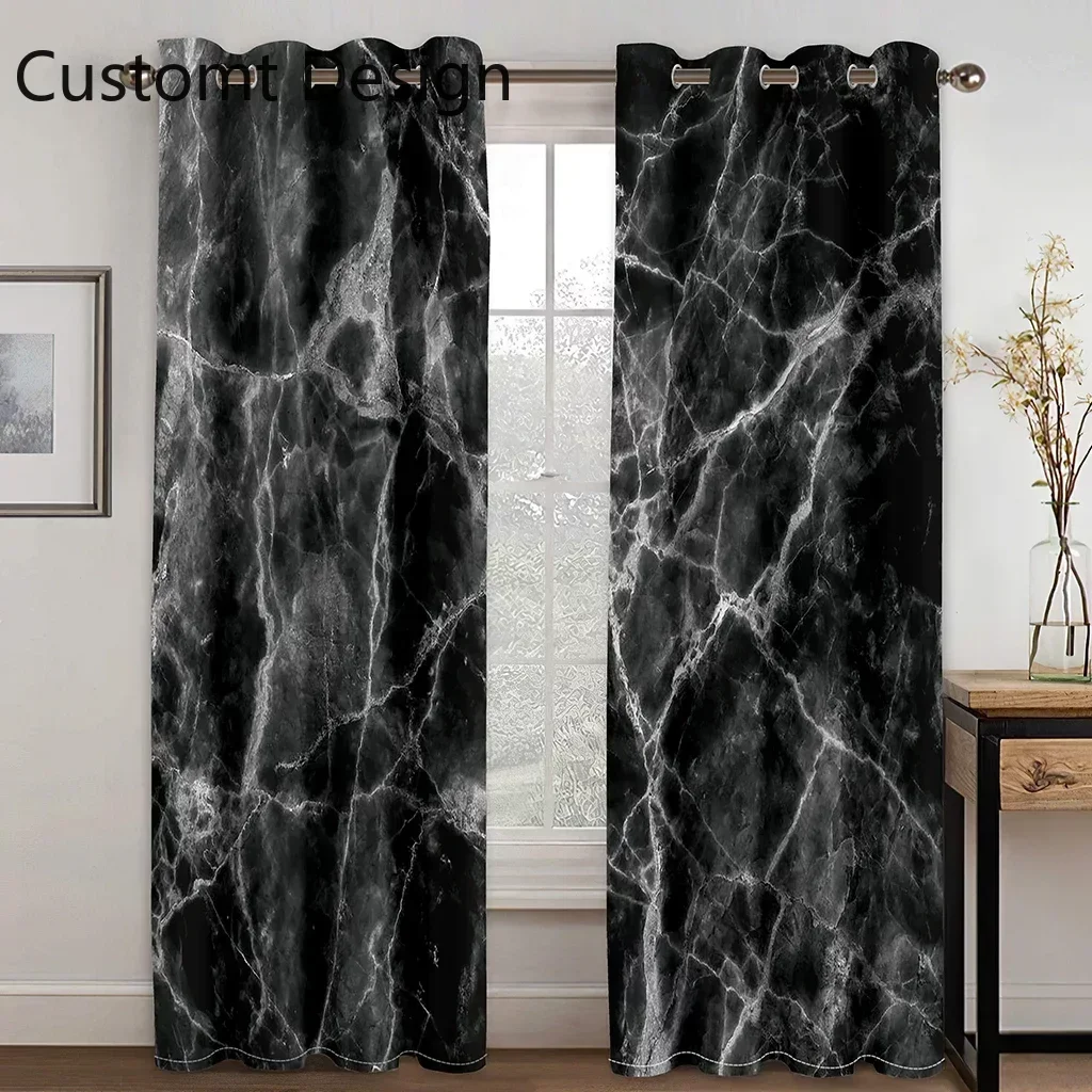 

Cheap Abstract Rrack Marble Textured Rock Black Serie Thin Windows Curtains for Living Room Bedroom Decor 2 Pieces Free Shipping