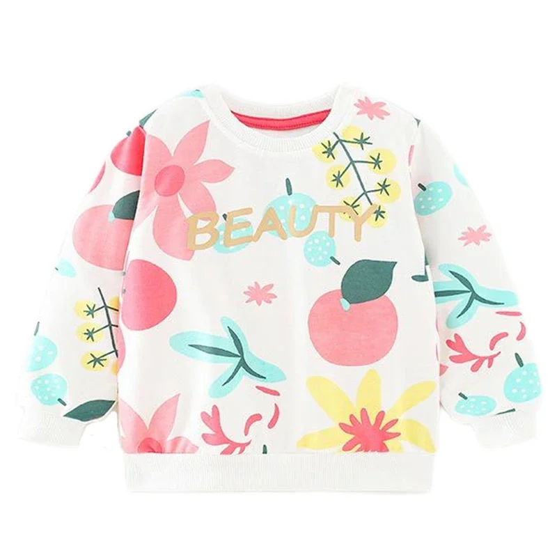 

2024 Baby Girls Light Color Lovely Sweatshirt Cotton with Fruit Pretty Children Casual Clothes Spring and Autumn for Kids 2-8Y