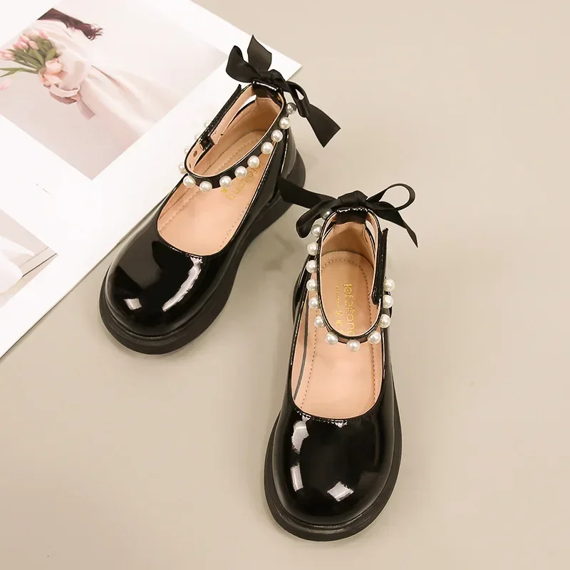 Girls Princess Leather Shoes Lolita Style Black White Versatile Children Performance Mary Jane Shoes Fashion Kids Causal Shoes 2