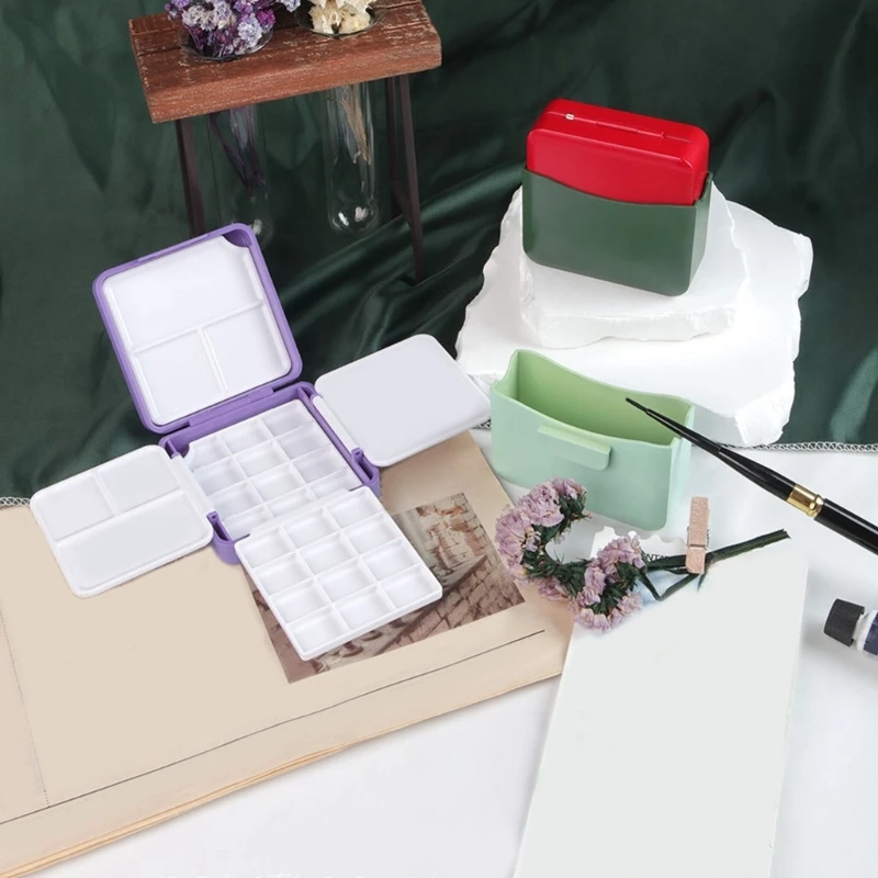 Watercolor Paint Paint Brush Washer 12 Well Folding Case Portable Acrylics Box