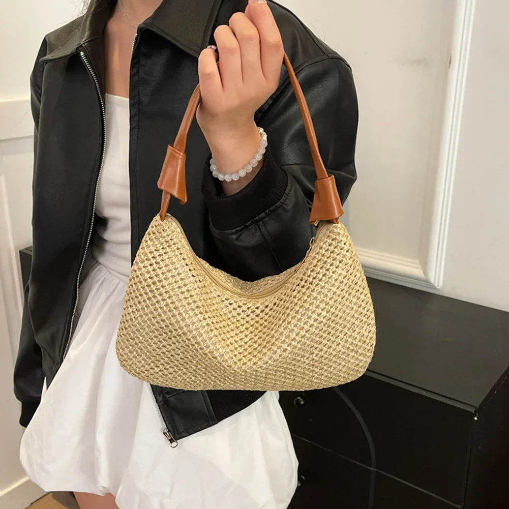 Women Straw Dumpling Bag Large Capacity Weaving Tote Handbag Beach Woven Tote Bag Ladies Summer braided straw Bag