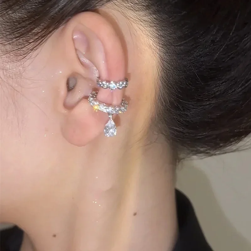 Silver Color Zirconia Pearl Clip On Earrings for Women Geometric Ear Cuff Without Piercing Girl Jewelry Gifts 1