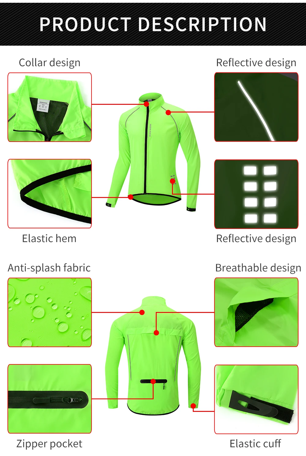 Cycling Jacket WOSAWE Men's Ultralight Reflective Windproof Long Sleeve MTB Road Bike Wind Coat Bicycle Clothing