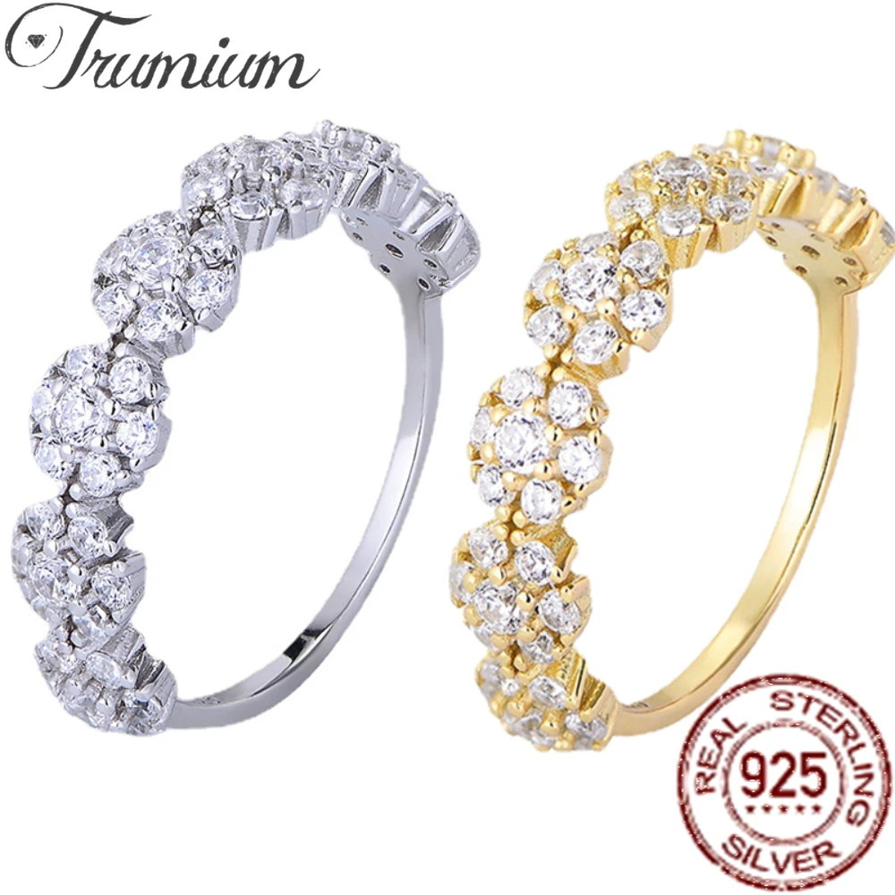 

Trumium Real 925 Sterling silver White Zircon flowers Ring Classic Beautiful Luxury Finger Rings Engagement Fashion Jewelry